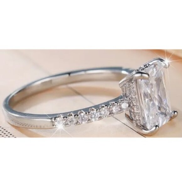 3 Carat Emerald Cut Lab Created Cubic Zirconia 14k Gold Plated Setting Ring - Picture 4 of 6